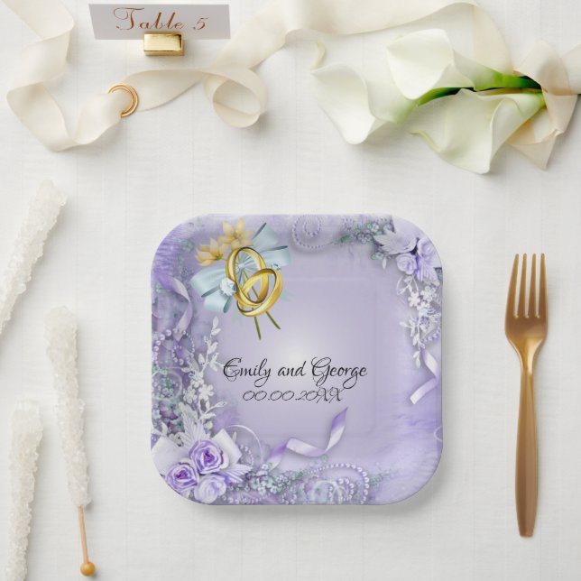 Elegant Purple Customisable Wedding/Engagement  Paper Plate (Wedding)