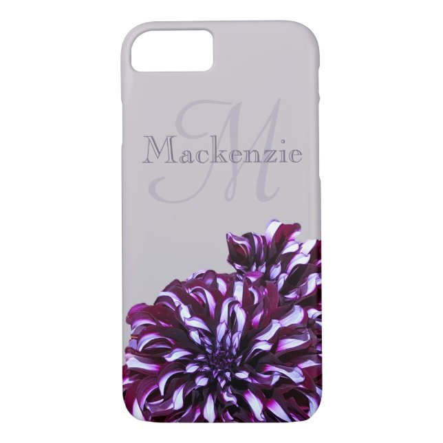 Elegant purple dahlia flowers monogram custom name Case-Mate iPhone case (Back)