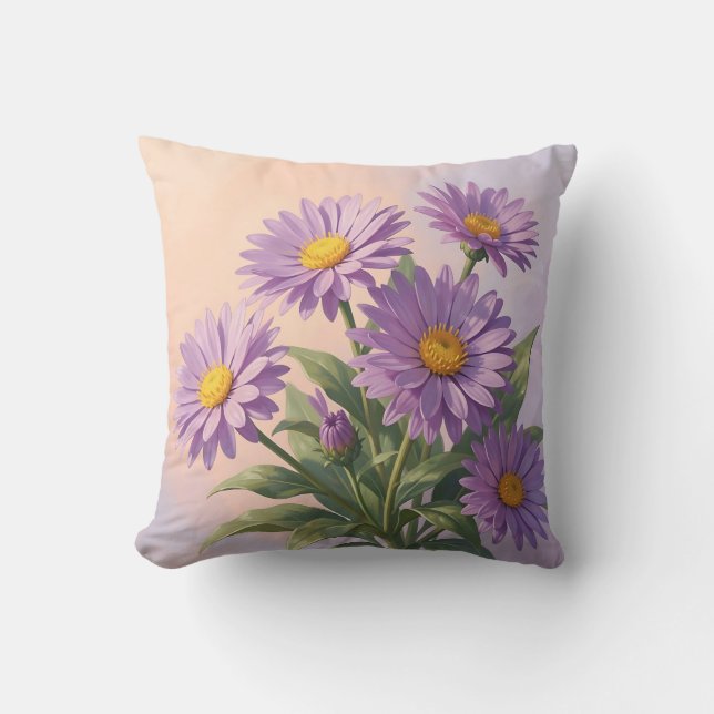 Elegant Purple Daisy Bouquet Throw Pillow (Front)