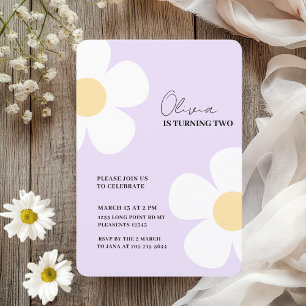 Elegant Purple Daisy Spring Birthday Invitation