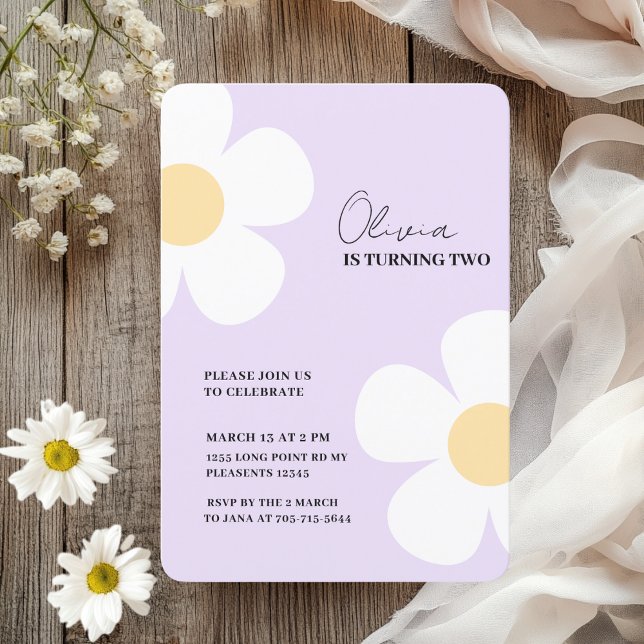 Elegant Purple Daisy Spring Birthday  Invitation (Creator Uploaded)