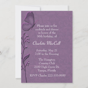 Elegant Purple Damask Birthday Invitation