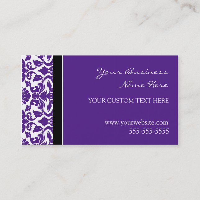 Elegant Purple Damask Business Cards (Front)