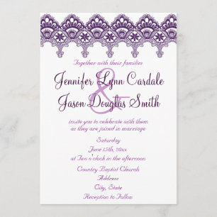 Elegant Purple Damask Lace Wedding Invitations