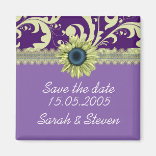 Elegant Purple Damask Sunflower Save the date Magnet