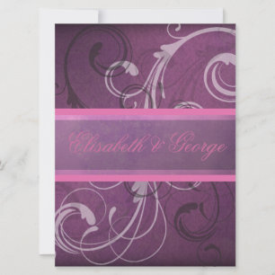 Elegant Purple Damask Swirls Grunge Effect Invitation