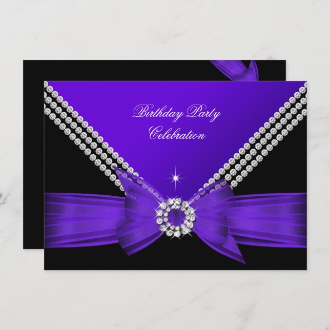 Elegant Purple Diamond Bow Birthday Party 2 Invitation (Front/Back)