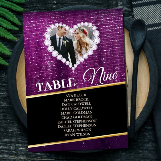 Elegant Purple Diamonds Photo Seating Chart Card (Creator Uploaded)