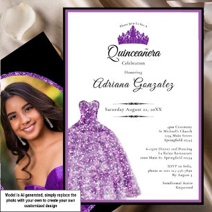 Elegant purple dress 15th birthday Quinceanera Invitation