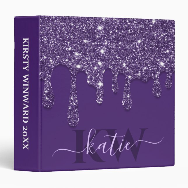 Elegant Purple Dripping Glitter Monogram Binder (Front/Spine)