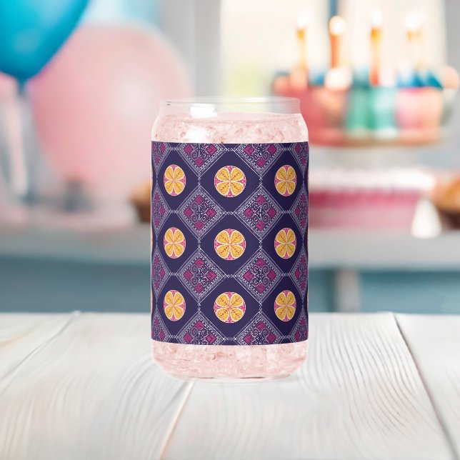 Elegant Purple Fabric with Yellow Floral Pattern Can Glass (Insitu (Baby Shower))