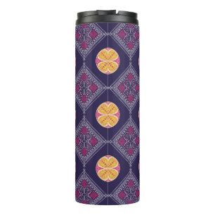 Elegant Purple Fabric with Yellow Floral Pattern Thermal Tumbler