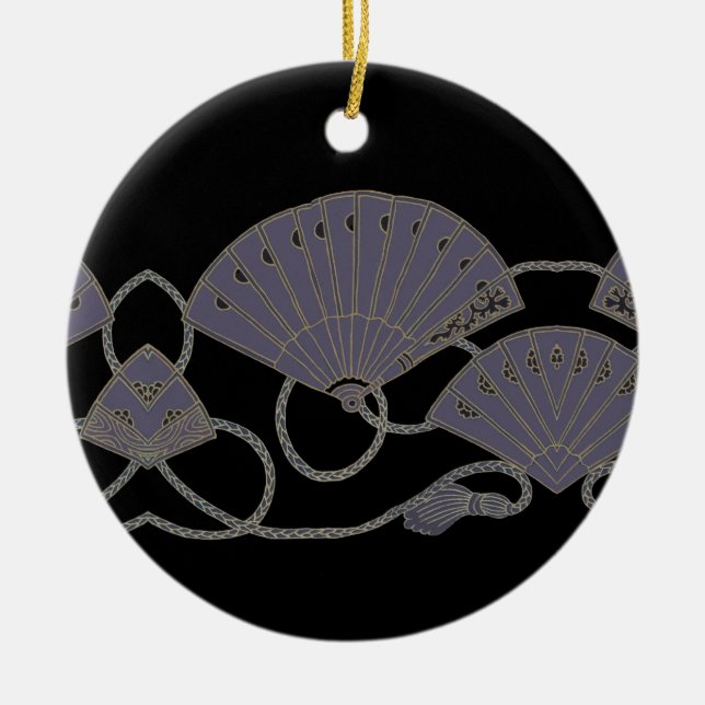 Elegant Purple Fan Ceramic Ornament (Front)