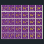 Elegant, Purple, Faux Gold 16th Birthday   Name Wrapping Paper<br><div class="desc">This simple and elegant wrapping paper design features a personalized message like "Name-Here’s 16th Birthday" (with the "16th" having a faux/imitation gold-like colouring look) within a purple-coloured square area featuring a simple border outline. The name is in an elegant white-coloured script-like text, and can be customized. Wrapping paper like this...</div>
