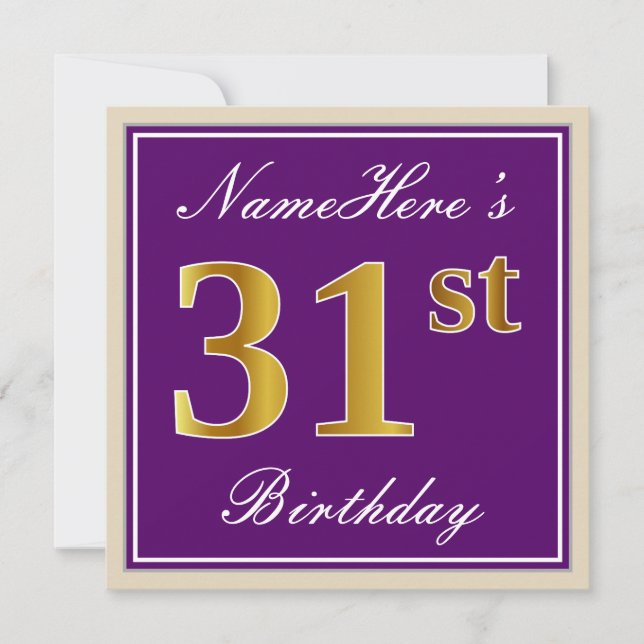 Elegant, Purple, Faux Gold 31st Birthday + Name Invitation (Front)