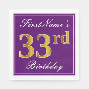 Elegant Purple, Faux Gold 33rd Birthday + Name Napkin