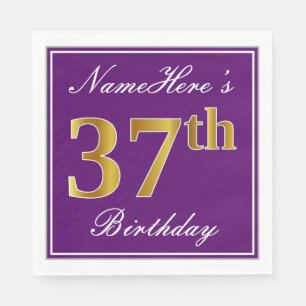 Elegant Purple, Faux Gold 37th Birthday + Name Napkin