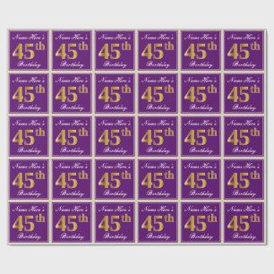 Elegant, Purple, Faux Gold 45th Birthday + Name Wrapping Paper