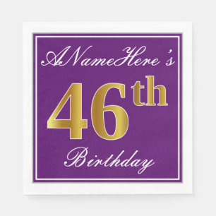 Elegant Purple, Faux Gold 46th Birthday + Name Napkin