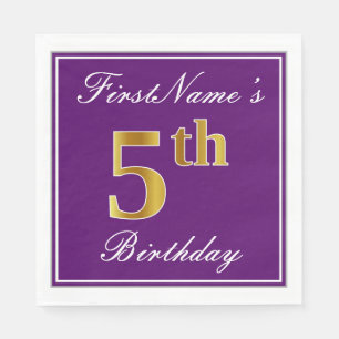 Elegant Purple, Faux Gold 5th Birthday + Name Napkin