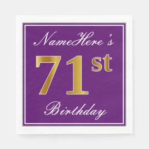 Elegant Purple, Faux Gold 71st Birthday + Name Napkin