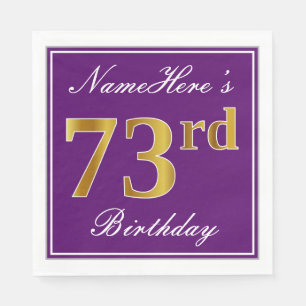 Elegant Purple, Faux Gold 73rd Birthday + Name Napkin