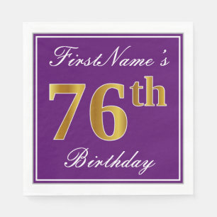 Elegant Purple, Faux Gold 76th Birthday + Name Napkin