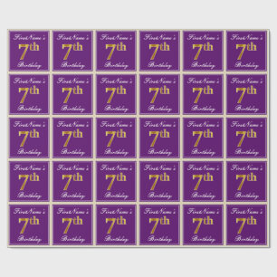 Elegant, Purple, Faux Gold 7th Birthday + Name Wrapping Paper