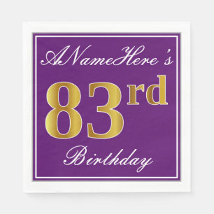 Elegant Purple, Faux Gold 83rd Birthday + Name Napkin