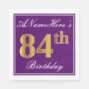 Elegant Purple, Faux Gold 84th Birthday + Name Napkin