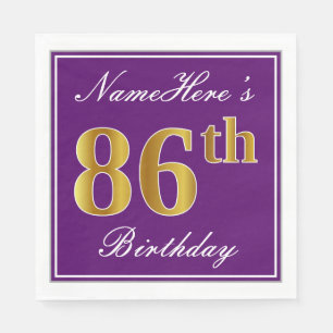 Elegant Purple, Faux Gold 86th Birthday + Name Napkin