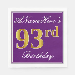 Elegant Purple, Faux Gold 93rd Birthday + Name Napkin