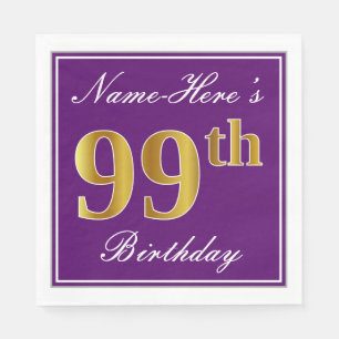 Elegant Purple, Faux Gold 99th Birthday + Name Napkin