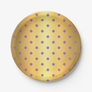 elegant purple faux gold polka dots paper plate