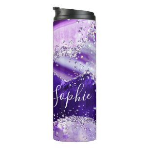 Elegant Purple Faux Holo Glitter Agate Thermal Tumbler