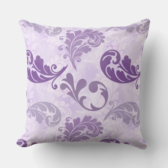 Elegant Purple Feathers Pattern Outdoor Pillow (Front)