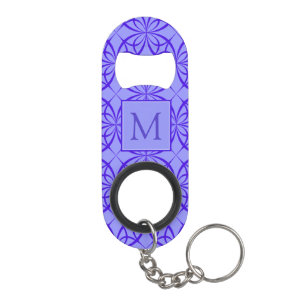 Elegant Purple Filigree Pattern Monogram Keychain Bottle Opener