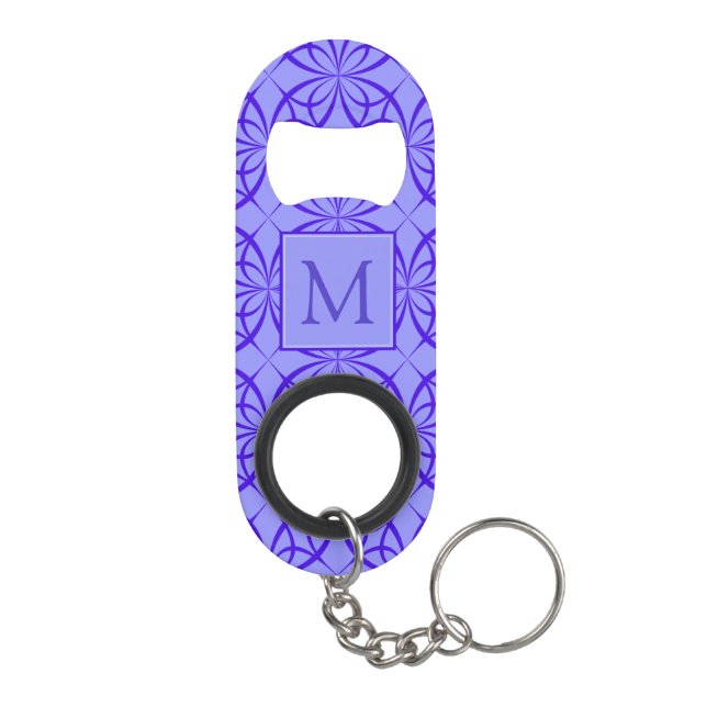 Elegant Purple Filigree Pattern Monogram Keychain Bottle Opener (Back)