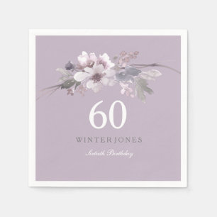 Elegant Purple Floral 60th Birthday Party Napkin