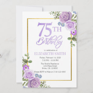 Elegant Purple Floral 75th Birthday Invitation