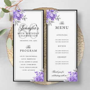 Elegant Purple Floral 80th Birthday Program Menu