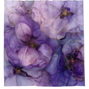 Elegant Purple Floral Alcohol Ink Gold Veins