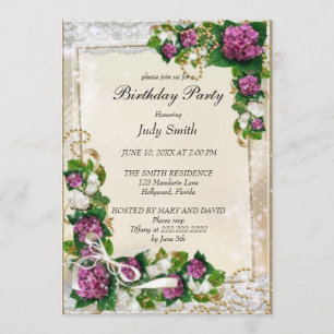 Elegant Purple Floral Birthday Invitation