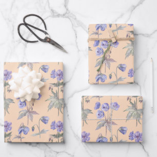 Elegant Purple Floral Birthday Party Baby Shower Wrapping Paper Sheet