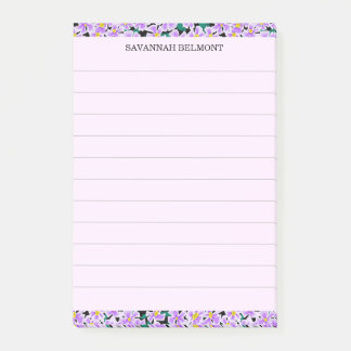 Elegant Purple Floral Border Personalized Lined Post-it Notes