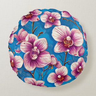Elegant Purple Floral Botanical Home Decor Round Pillow