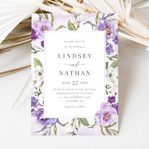 Elegant Purple Floral Botanical Wedding Invitation