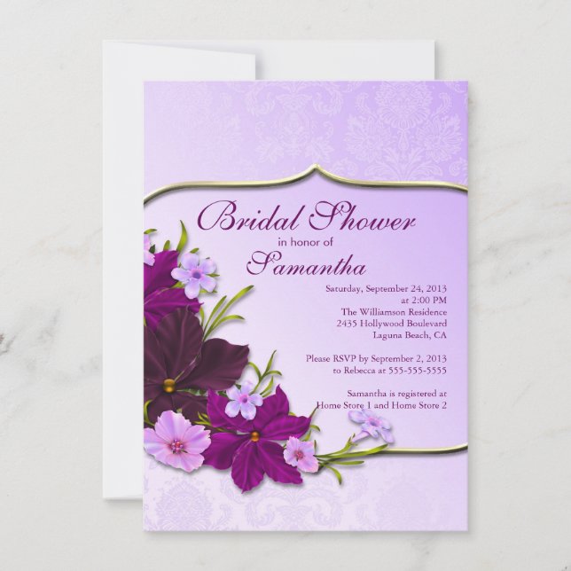 Elegant Purple Floral Bridal Shower Invitation (Front)