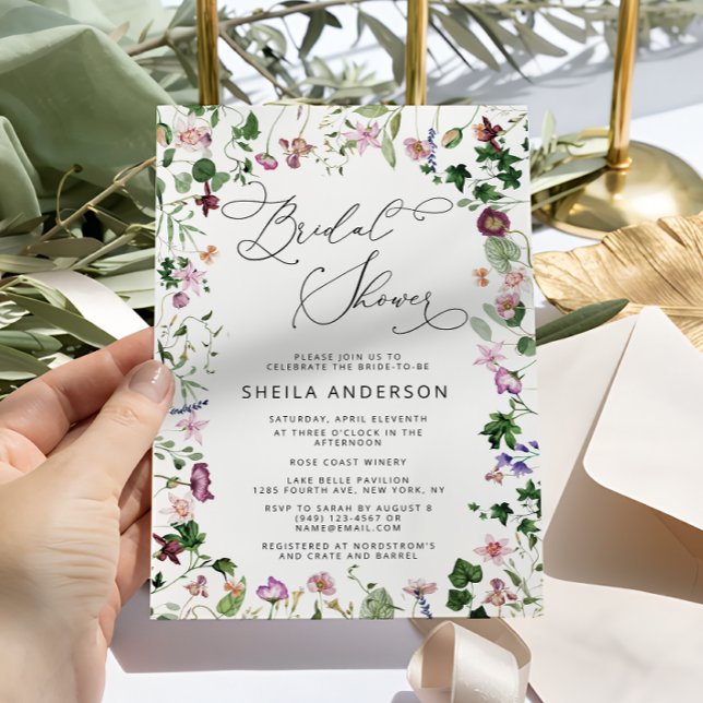 Elegant Purple Floral Bridal Shower Invitation (Creator Uploaded)