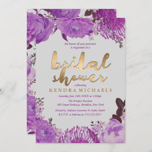 Elegant Purple Floral Bridal Shower Invitations